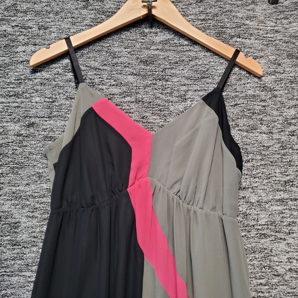 Soma Cami Maxi Dress Women Small Gray Black Pink Colorblock Boho Gown Flowy Chic - Picture 4 of 12